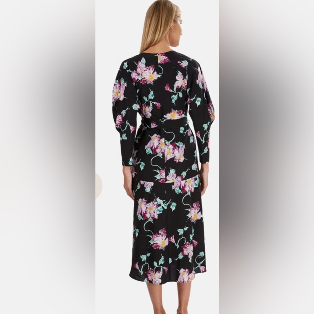 A.L.C QUINN crepe Floral Black Wrap midi Dress size 12 - Picture 3 of 8
